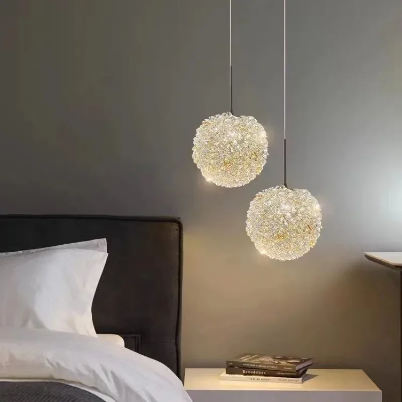 Lychee Bedside Small Chandelier Warm and Romantic Crystal Lamp Light Luxury Spherical Room Long Line Bedroom 