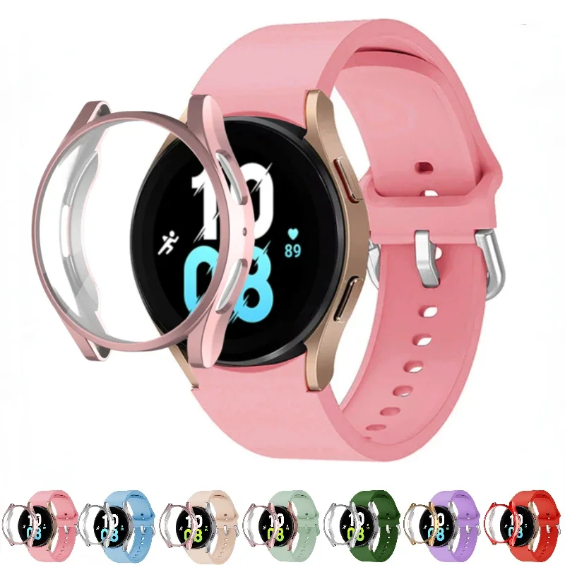 

Чехол + ремешок для Samsung Galaxy Watch 4, 40 мм, 44 мм, мягкий браслет, защитный корпус, комплект для часов 5, 40 мм, 44 мм, корпус ремешка