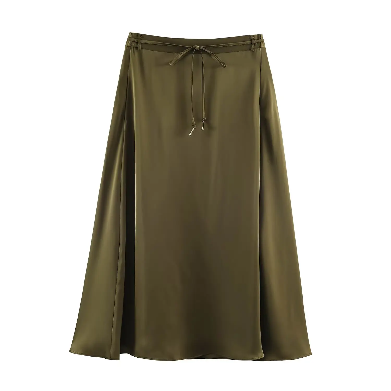 BSAY 2026 Neues Minimalistisches Satin-Zweiteiler-Set mit Drapierter Kragenpartie, Ärmellosem Oberteil mit Schulterknöpfen und Tailliertem Midi-Rock für Damen – Detail 6