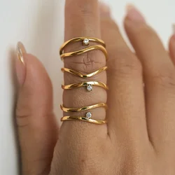 Double layered cz stone thin rings stainless steel rings for women minimalist dainty stainless steel jewelry new in 2024