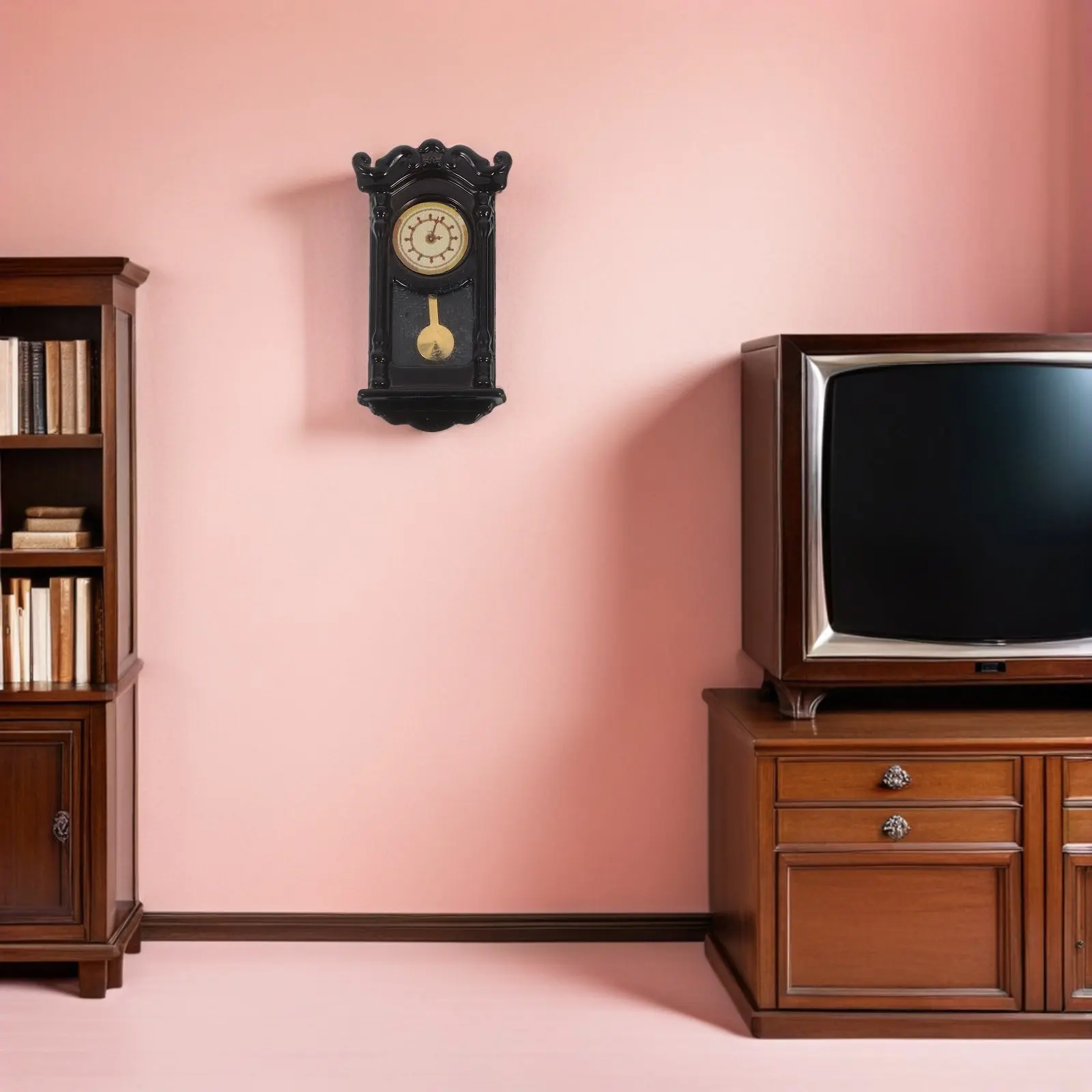 

2Pcs Retro Wall Clock Vintage Style Miniature Plastic Pendulum Clock Dollhouse Decorative Furniture Accessories