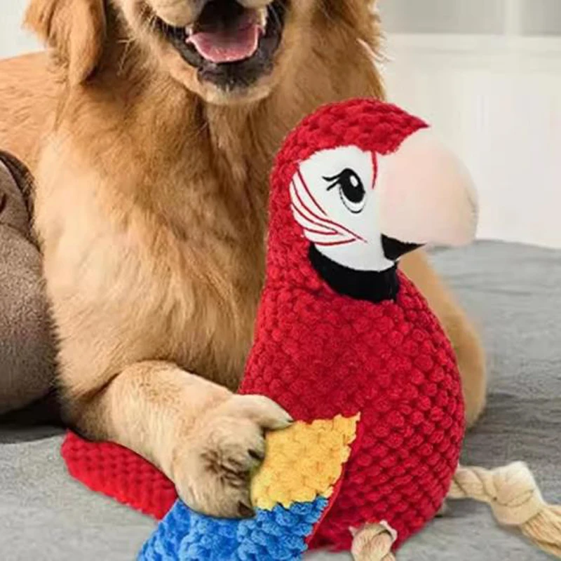 Juguete masticable sonoro con forma de loro para perros - imagen 5