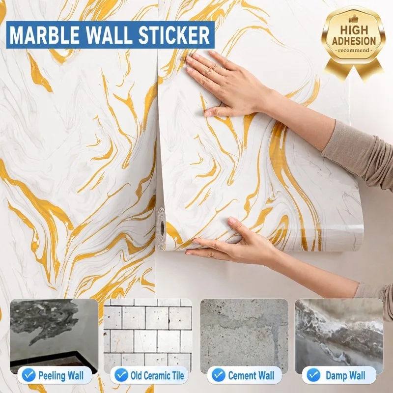 

40cmx1M/6M Thick Marble Peel and Stick Wallpaper Self Adhesive Waterproof Wall Covering for Kitchen Bathroom Living Room Decor