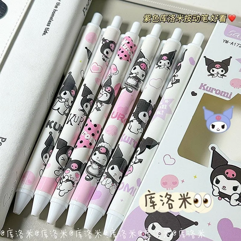 6Pcs Sanrio Hello Kitty Kuromi Kawali Gel Pen Ball Pen Quick Drying 0.5Mm Stationery Student Cute Toys Birthday Gift For Girls