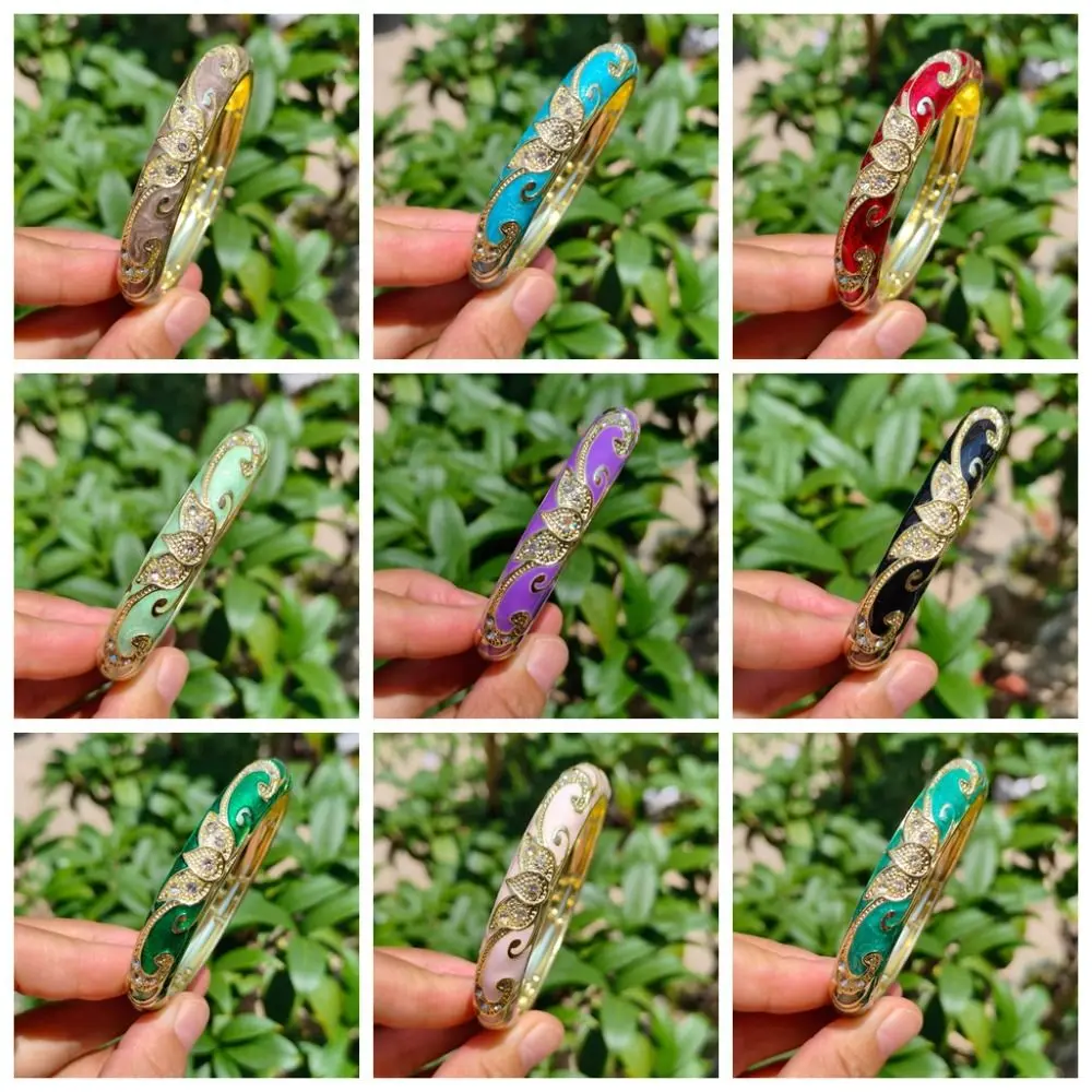 1cm Crown Cloisonne Bracelet Colored Dropper Oil Crown Colored Dropper Oil Bangle Ethnic Five-leaved Flower Blooms