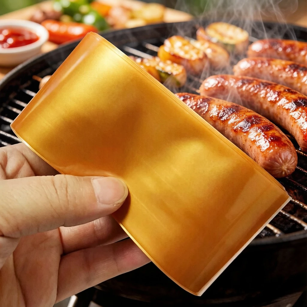 Golden Color Width 55mm Plastic Sausage Casing Casing For Sausages Casings Shell Handmade Ham Maker Kitchen Tools 1-15 Meters