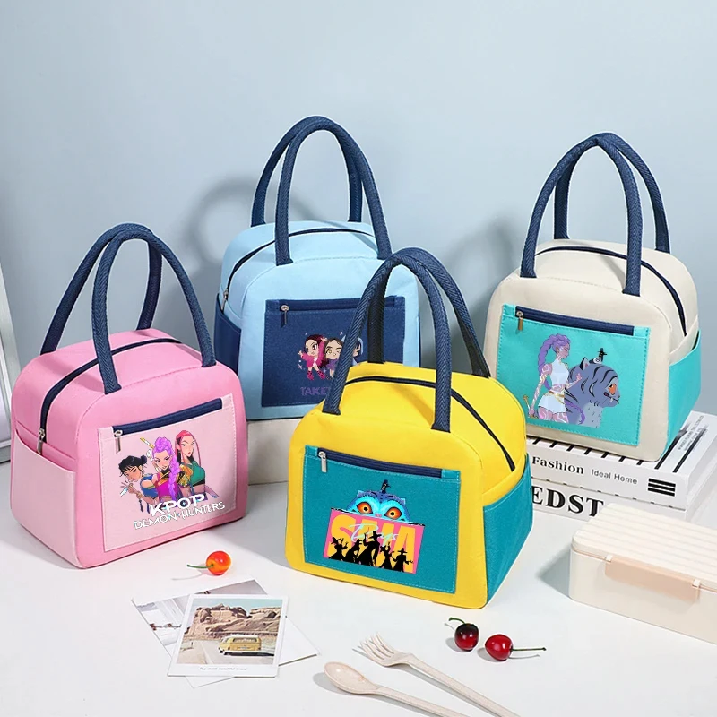 

KPop Demon Hunters Lunch Bags Boy Girl Kawaii Anime Print Bento Bag Large Capacity Food Insulation Bags Picnic Food Storage Bag