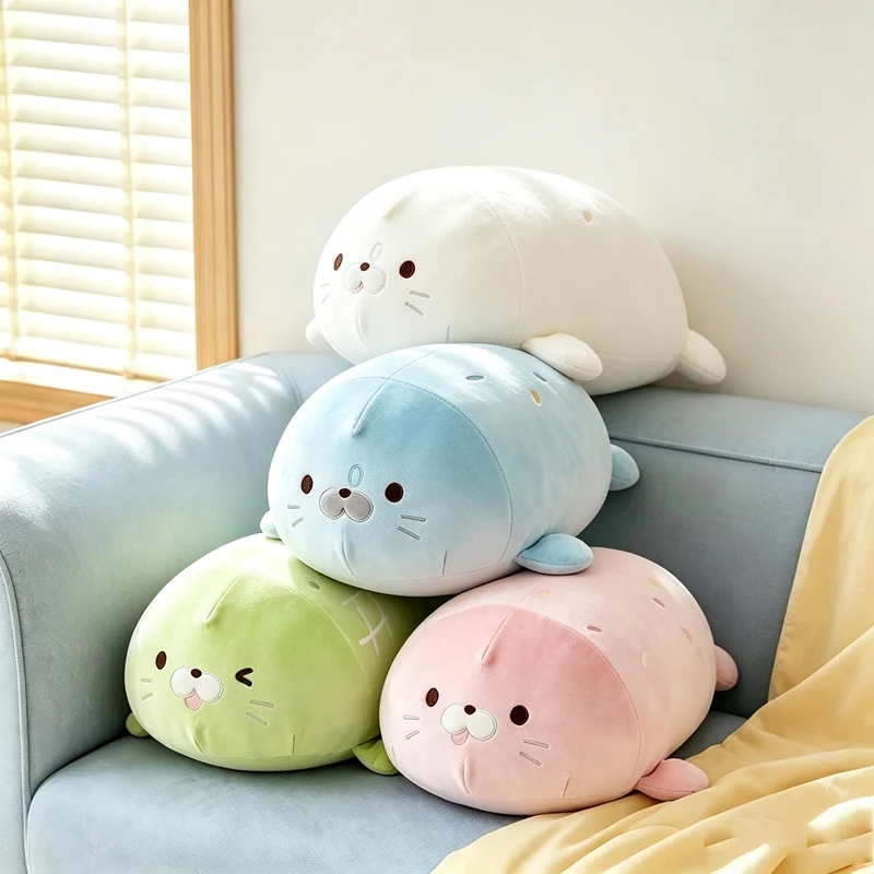 55cm Cute Chubby Color Seal Dolls Throw Pillow Soft Stuffed Animals Round Bubble Seals Plush Toy for Girls Kids Gift Home Decor