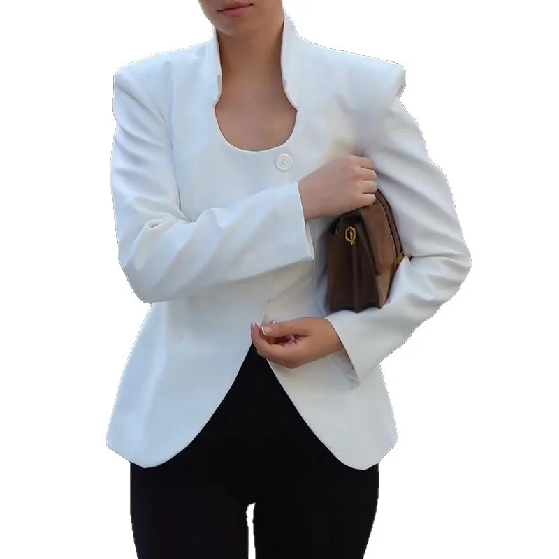 Casual Women's Button-Up -Suit Top Low round Ne Split Hem Long Sve Polyester Fiber Commute Sle Autumn New Arrival