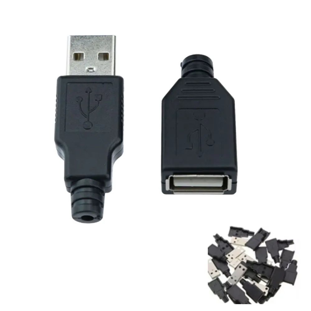 

1-10pcs USB Type A Connector Male Female 4 Pin Plug Socket With Black Plastic Cover USB 2.0 Type-A Soldering DIY Kits