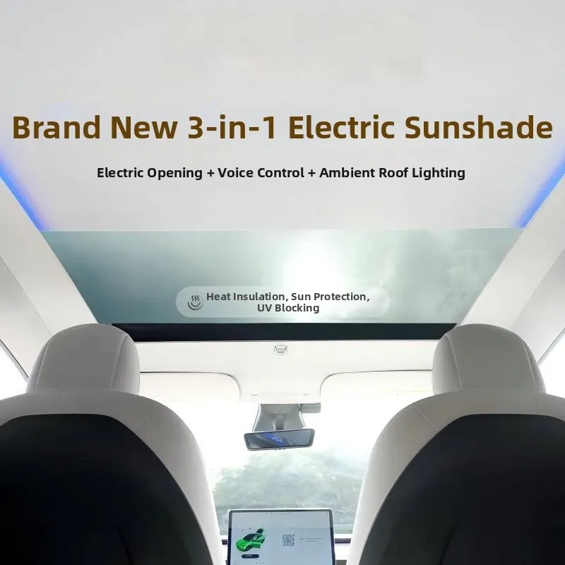 

For Tesla Model YL Panoramic Electric Sunshade Integrated Car Roof Shade Summer UV Protection Retractable Sun Visor Accessories