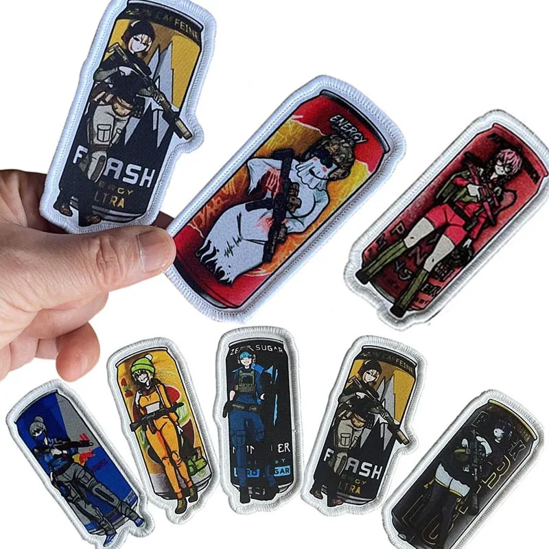 Cartoon Anime Pretty Girls with Gun,Fashion Beverage Bottle Design,Tactical Badge Printing Patches Hook Loop,Backpack Applique