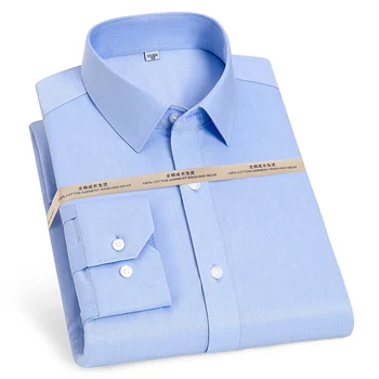 メンズ長袖シャツ,無地/ストライプ,鉄,フォーマルビジネスシャツ,ボタンアップ,デラックス,コットン,ホワイト,ブルー