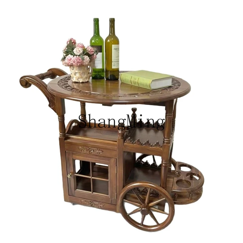 

ZYY medieval style movable small side few retro cart folding tea table dining car household small tea cart