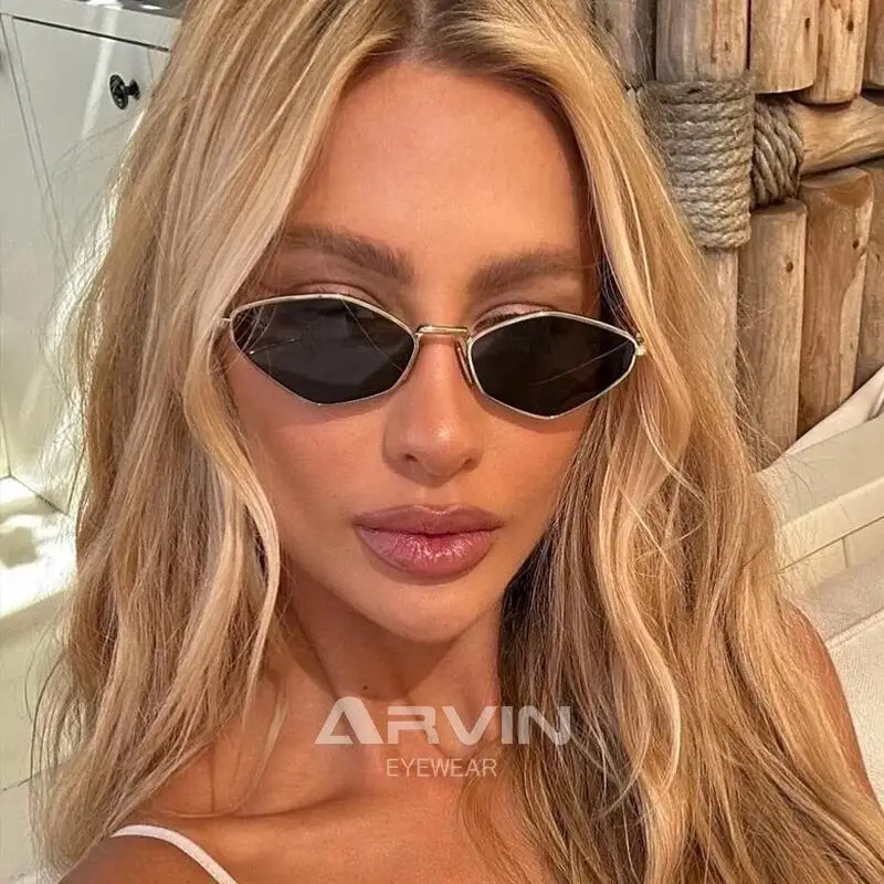 أزياء صغيرة مضلع النظارات الشمسية النساء الفاخرة العلامة التجارية Steampunk إطار معدني نظارات شمسية السيدات محب مثير عين القط النظارات