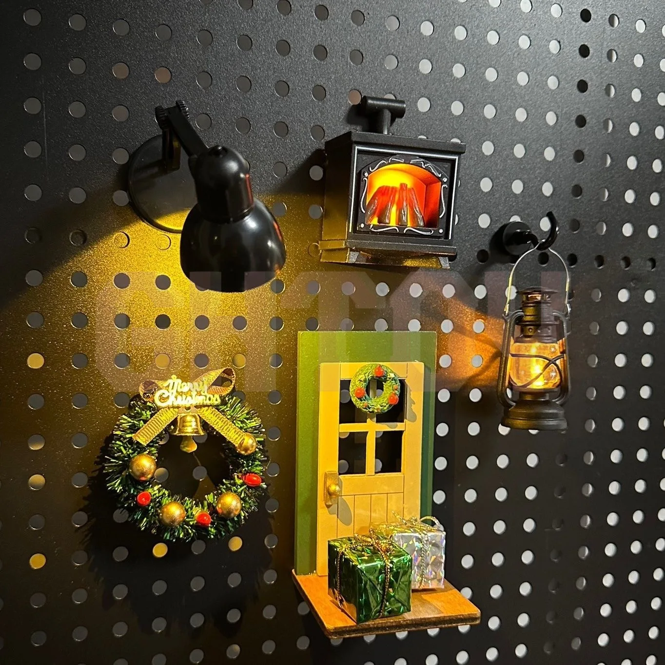 Aimant de réfrigérateur LED Scène de Noël Miniature Cheminée Chat Lumineuse Décoration de Noël Autocollant de Réfrigérateur Ornement Maison Cadeau