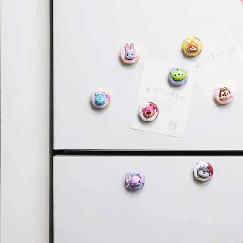 MINISO Disney Anime Stitch Angel Dale Chip Lotso Alien Lucifer Cartoon Donut Series Model Doll Toys Magnet Refrigerator Sticker