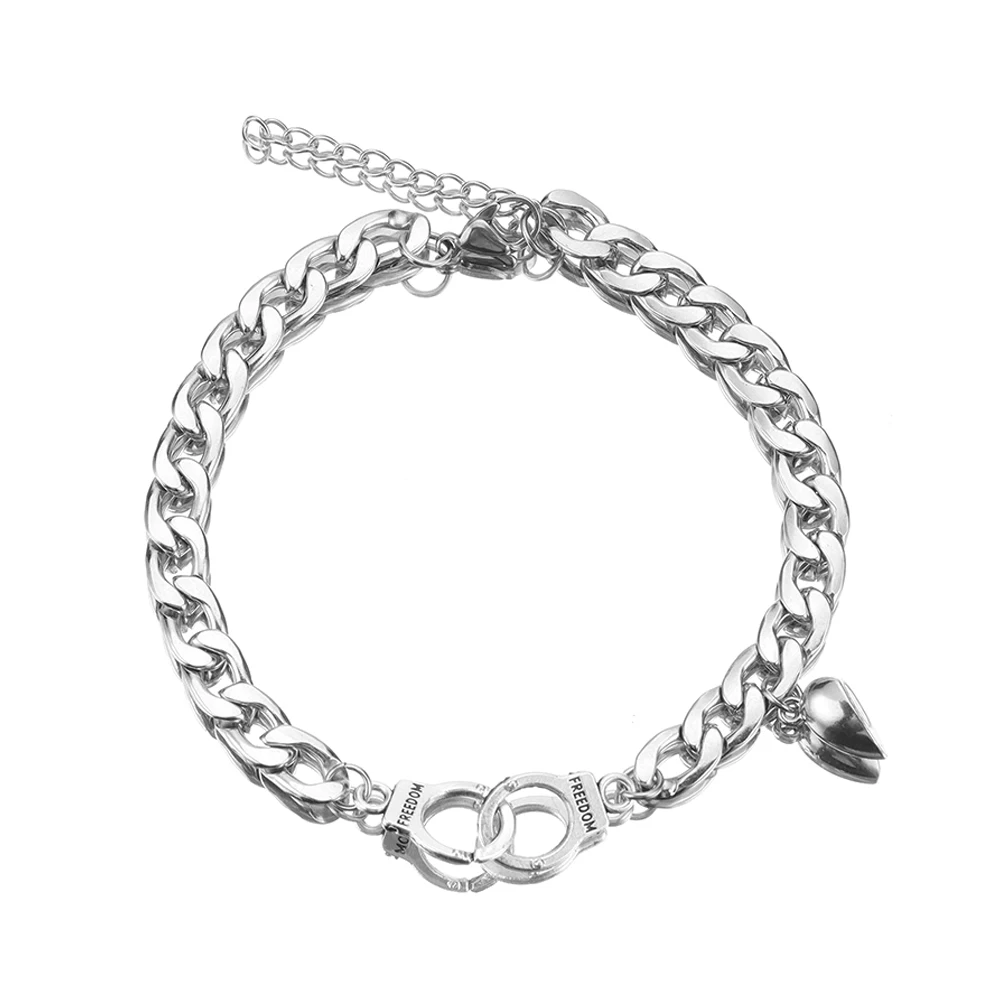2pcs/set High quality stainless steel love magnet attractive handcuffs bracelets for couples men  women friendship jewelry gifts