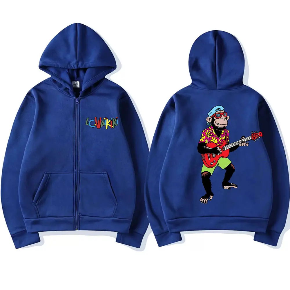 Grappige Lc Waikiki Aap Zingen Dubbelzijdige Grafische Rits Hoodie Heren Dames Schattige Cartoon Jack Met Rits Mannelijke Fleece Sweatshirt