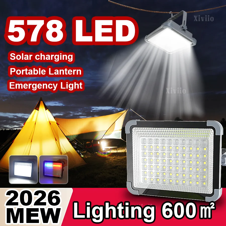 2026 NEW Solar Charging Lights Waterproof Portable Lantern 578LEDs Powerful Solar Flood Light  Tent Camping Lamp Emergency