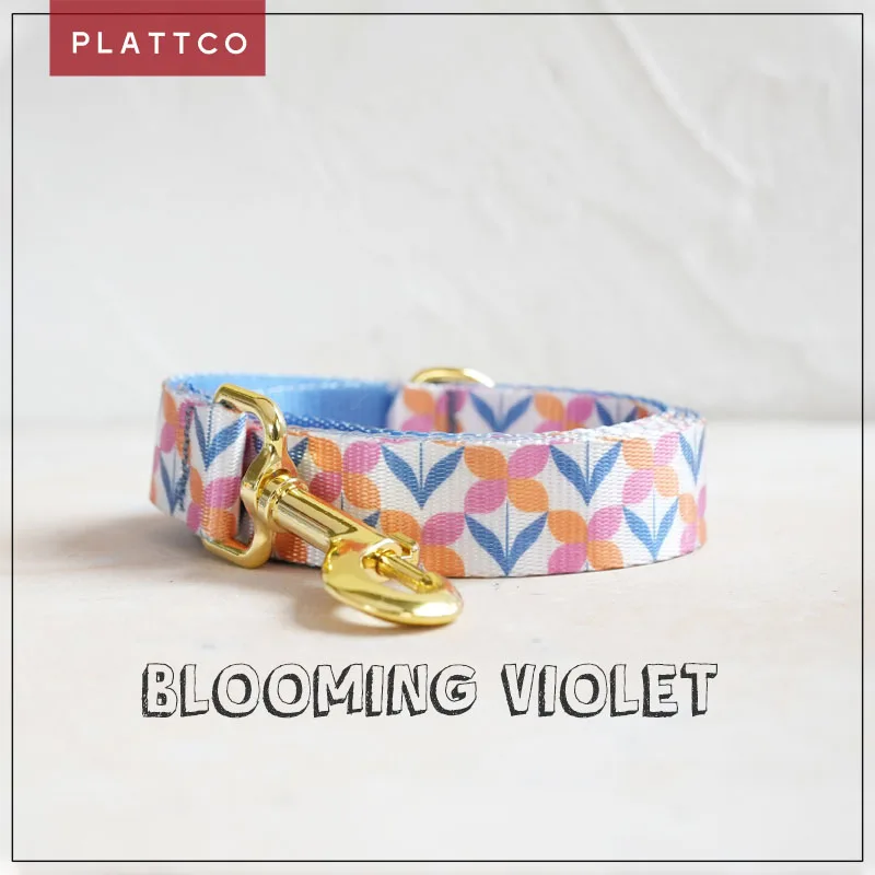 PLATTCO unique design dog leash print Blooming Violet pattern and high-quality gold buckle 5 size PDL354YG