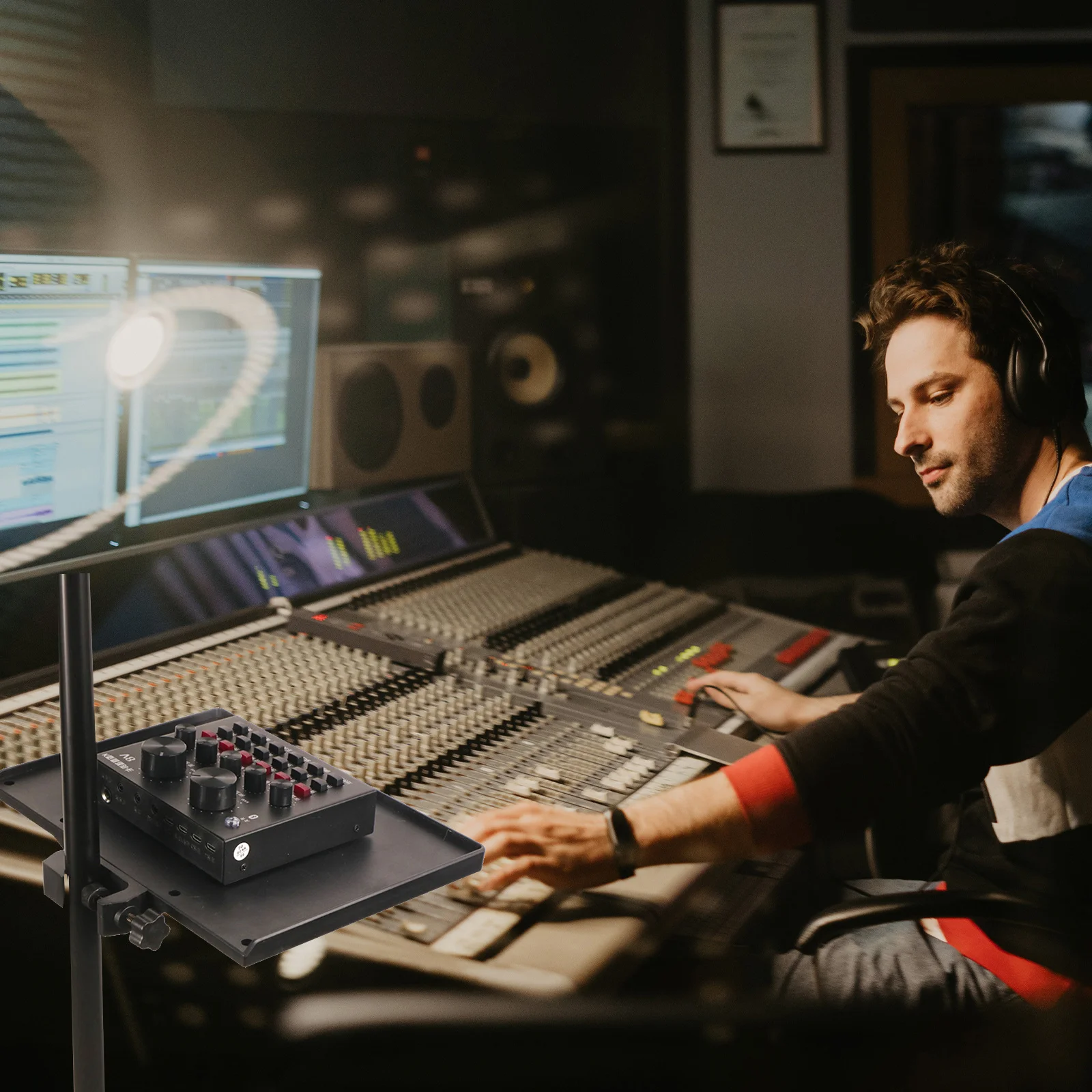 

2Pcs Sound Card Tray ABS Material Microphone Stand Holder for Broadcasting Podcasting Recording Live Streaming 90 Degree