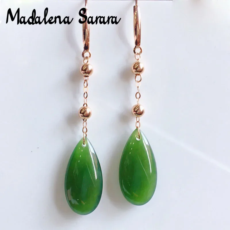 DSHIJOJ 18K Gold Royal Ancient Style Nephrite Jade Drop Shape Women Earrings