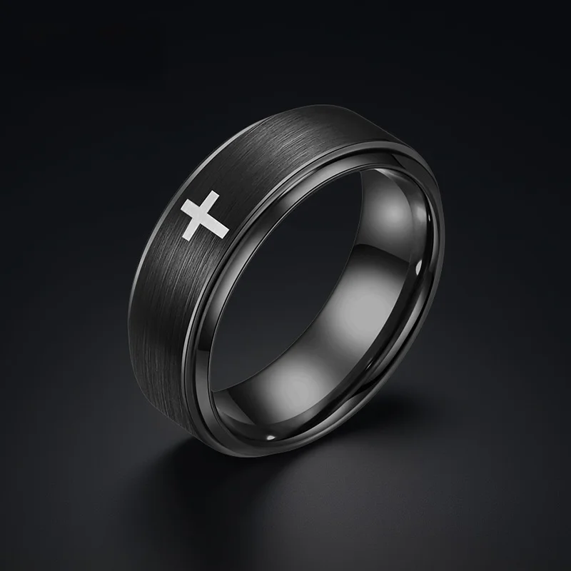 fashionable-minimalist-cross-tungsten-steel-ring-trendy-men's-personality-high-end-atmosphere-ring-fashion-jewelry-accessories