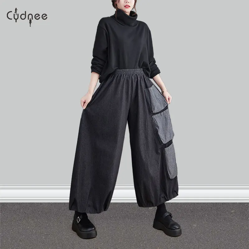 

Casual Wide Leg Palazzo Pants Multi Pockets Dress Pants High Waisted Trousers Plus Size Cargo Pants Denim Blooomers For Women