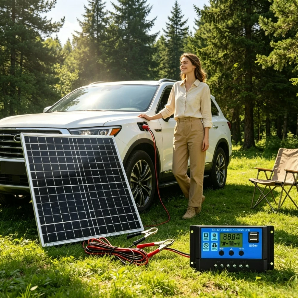 Portable Monocrystalline Solar Panel Kit 12W Aluminum Frame Come with 12V Solar Controller for Outdoor Travel Camping RV Boat