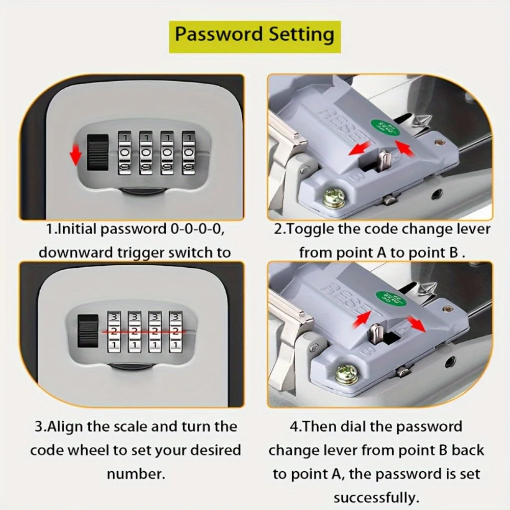 Caja de bloqueo de llaves grande impermeable con código de combinación reiniciable, caja fuerte de seguridad portátil para montaje en pared para uso en el hogar o la oficina al aire libre