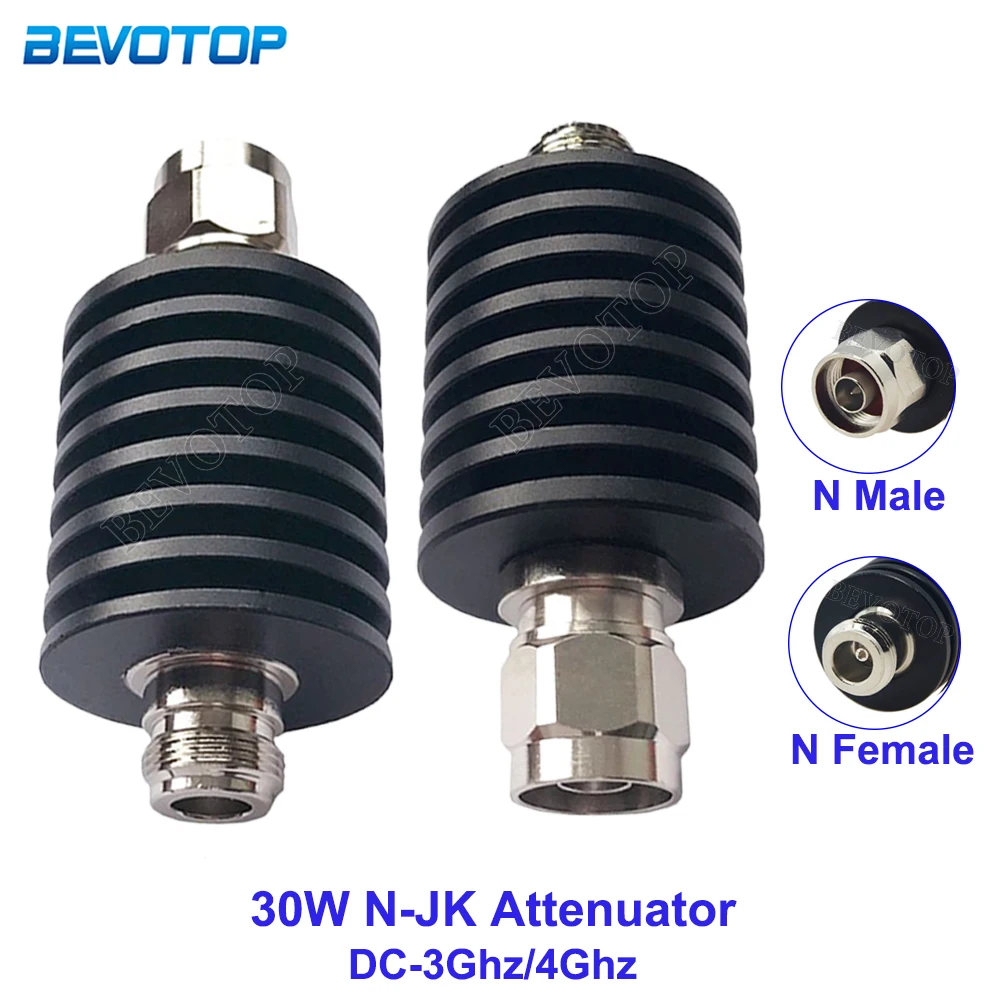 1Pcs 30W N-JK Attenuator DC-3Ghz/4Ghz 1/2/3/5/6/10/15/20/25/30/40/50db N Male to N Female Connector RF Coaxial Attenuator