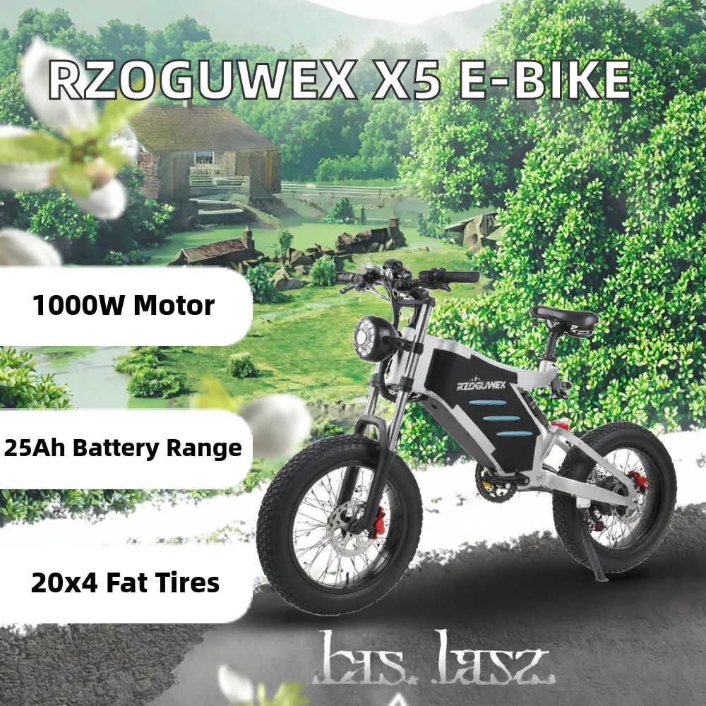 *RZOGUWEX X5 Electric Bicycle Aluminum Frame 48V 25AH Battery 1000W Motor 20inch Tires 50-60KM Max Mileage 200KG Max Load
