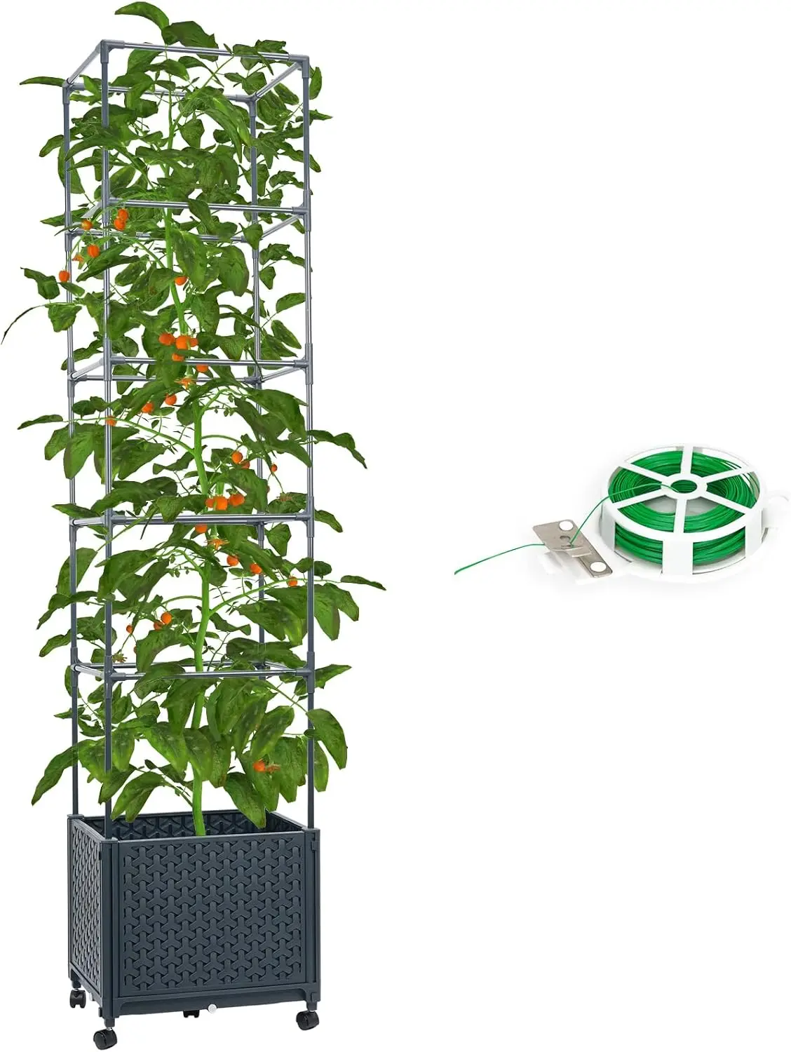 

Raised Garden Bed with Tomato Cage 67.6\u201d Self Watering Tomato Planter Boxes with Trellis Wheels for Outdoor Climbing Flower