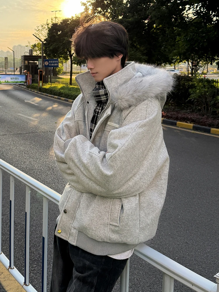 

Cleanfit Thiened Winter Coat with Large Fur Collar Hooded Cotton Men's Sle Casual Wear Warmth Guaranteed Polyester Fiber