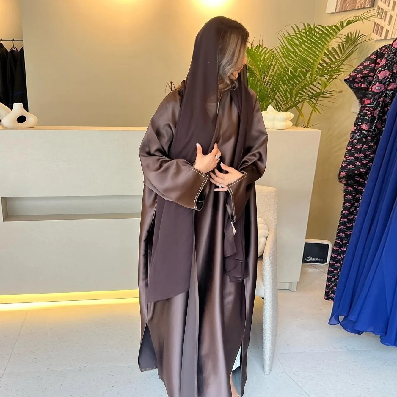 

Dubai Satin Open Abaya Islam Jalabiya Kaftan Robe Arab Muslim Women Maxi Dress Kimono Cardigan Islamic Clothing Jalabiya Vestido