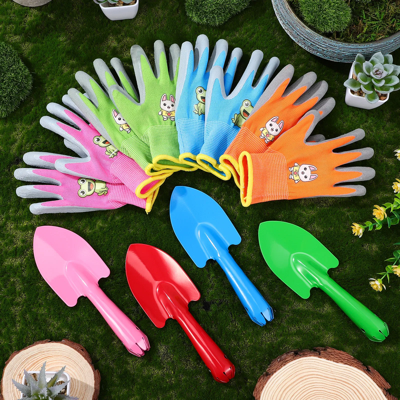 1 set Kids Shovels Gloves Set Blue Pink Camping Gardening Tools Durable Latex Material S Mud Planting Exploration