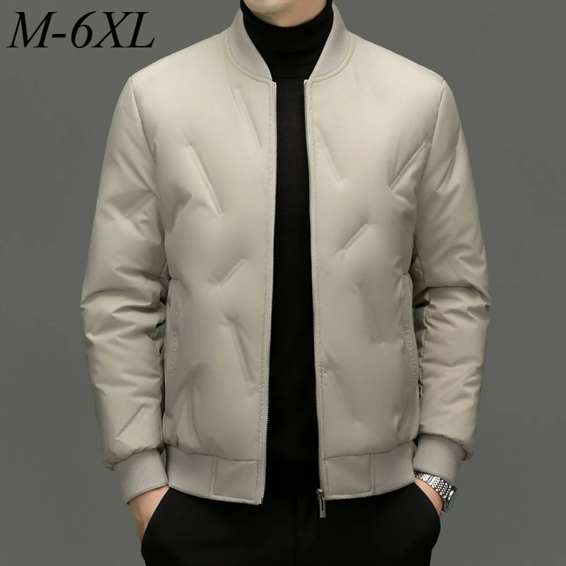 

Premium Mens Down Jacket Business Casual Thick Warm Parka 2025 Pure Color Baseball Collar Cold Protection Winter Padded Coats