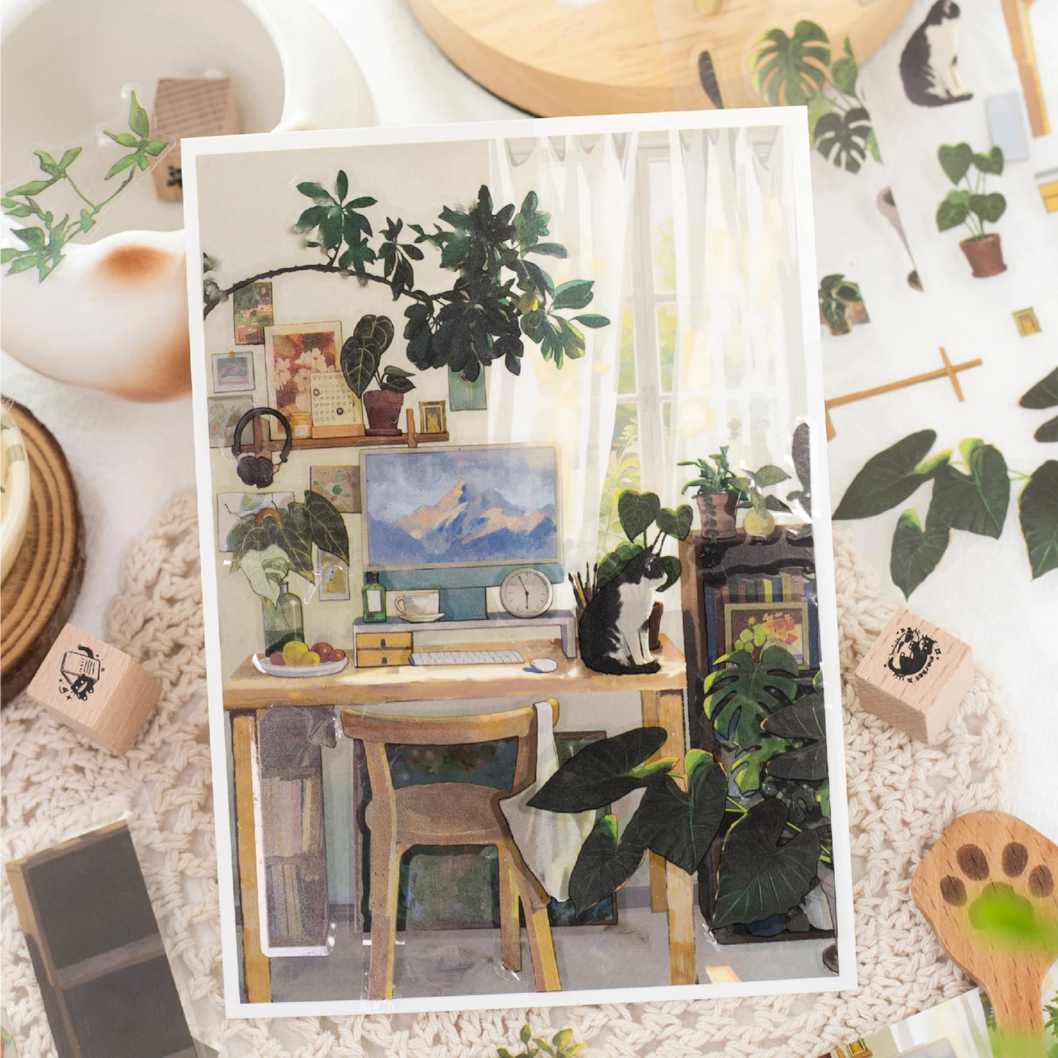 Window-Sill Scenery Hand-Painted Landscape Stickers High-Value Instagram-Style Japanese Miniature Scene House DIY Stickers Stress-Relief Toys