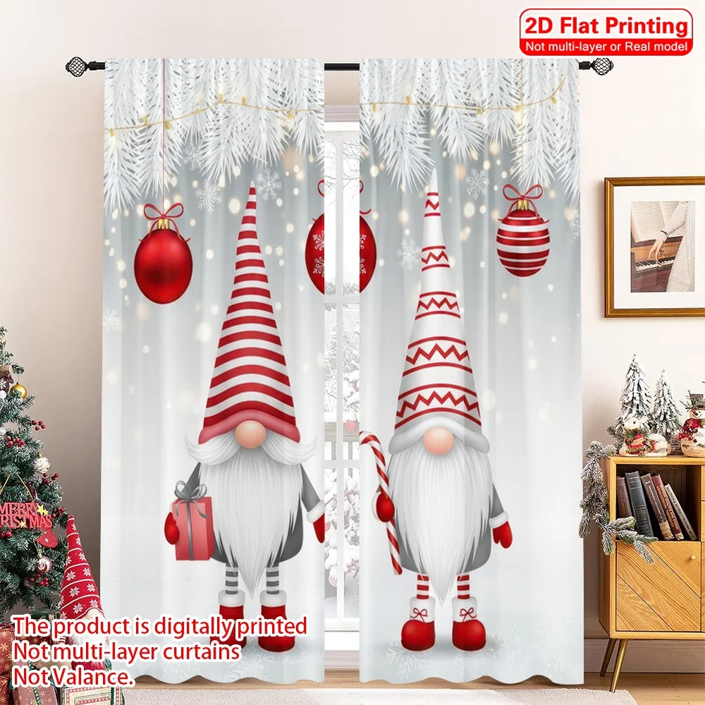 2D flat printing 2pcs Merry Christmas Trendy Curtains Christmas Gnomes Winter Snow_b Digital Printed Polyester Drapes Birthday