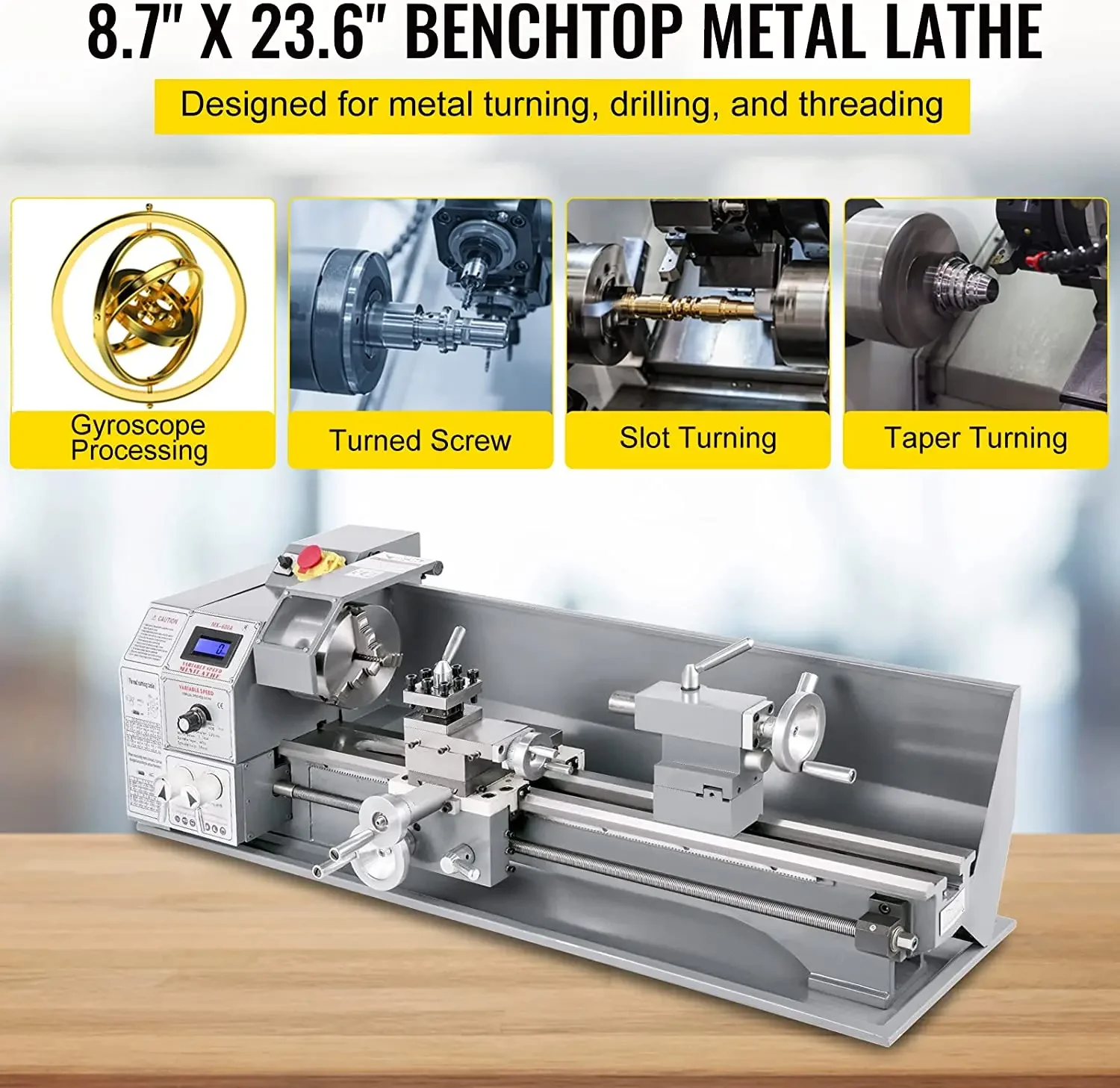 Professional Compound Res 8.7x23.6 Inch Desktop Mini Metal Lathe Machine