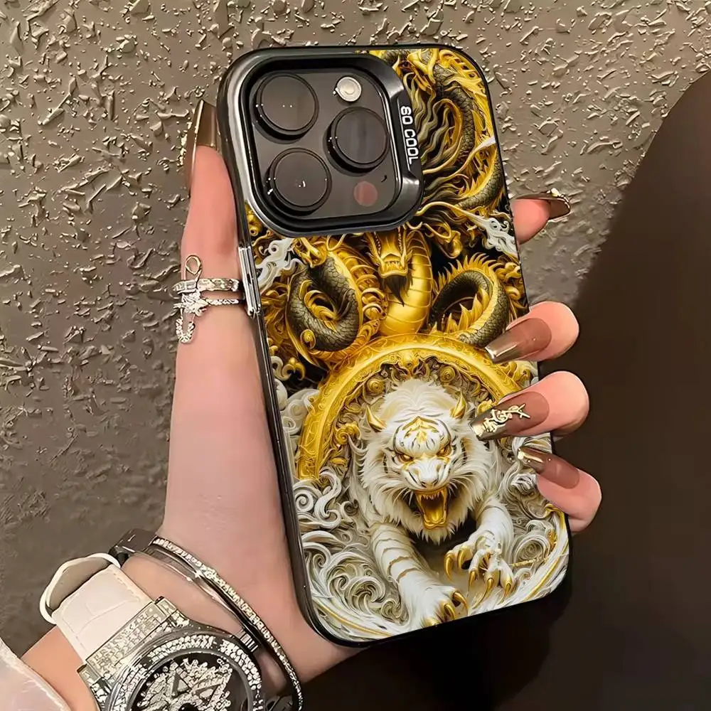 L-Luxury D-Dragon E-Capa de telefone em relevo para iPhone 17,16,15,14,13,12,11 Plus, Pro Max, XS, capa de telefone prateada colorida