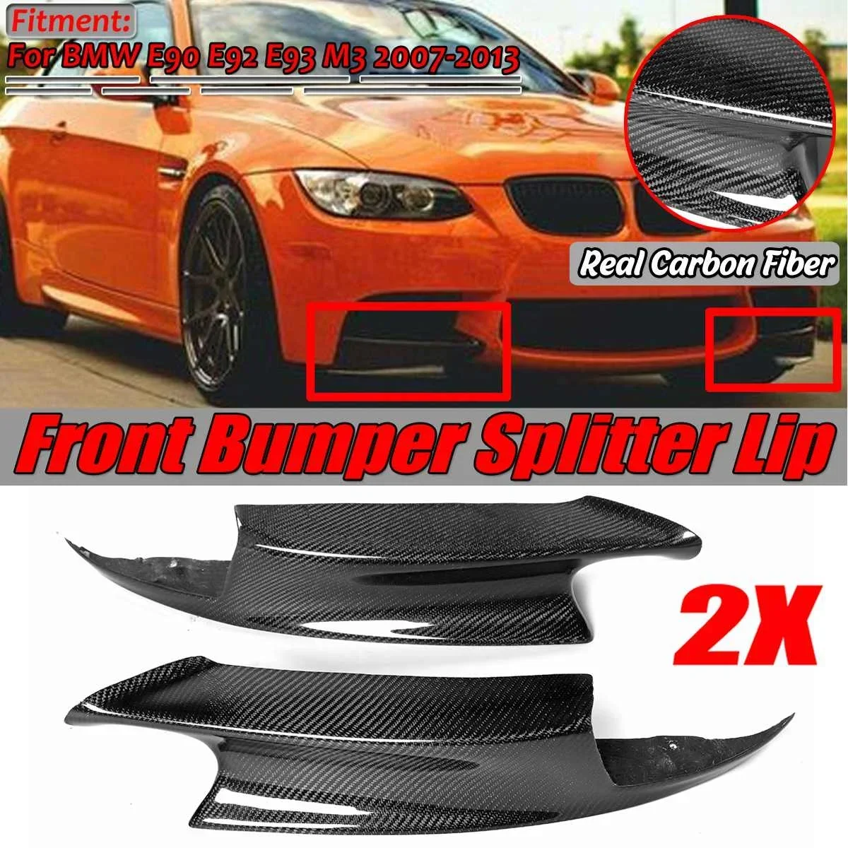 Real Carbon Fiber Car Front Bumper Splitter Lip Protector Cover Diffuser Lip For BMW E90 E92 E93 M3 2007-2013 Sedan Coupe Cabrio