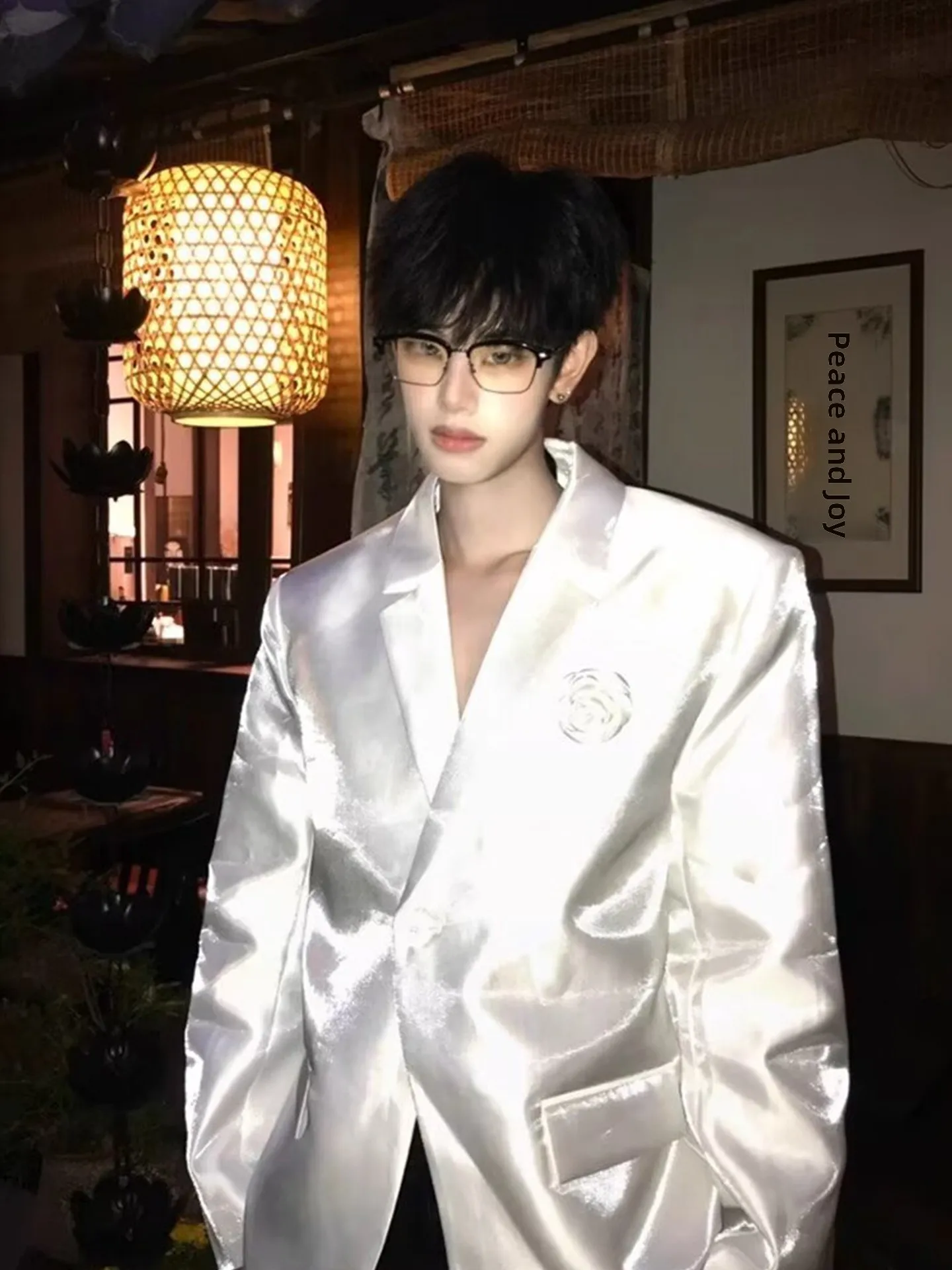 

Белый мужской костюм Jaet Rose Brooch Faion Urban Sle Long Sve, пальто из полиэфирного волокна с подставкой на одной пуговице