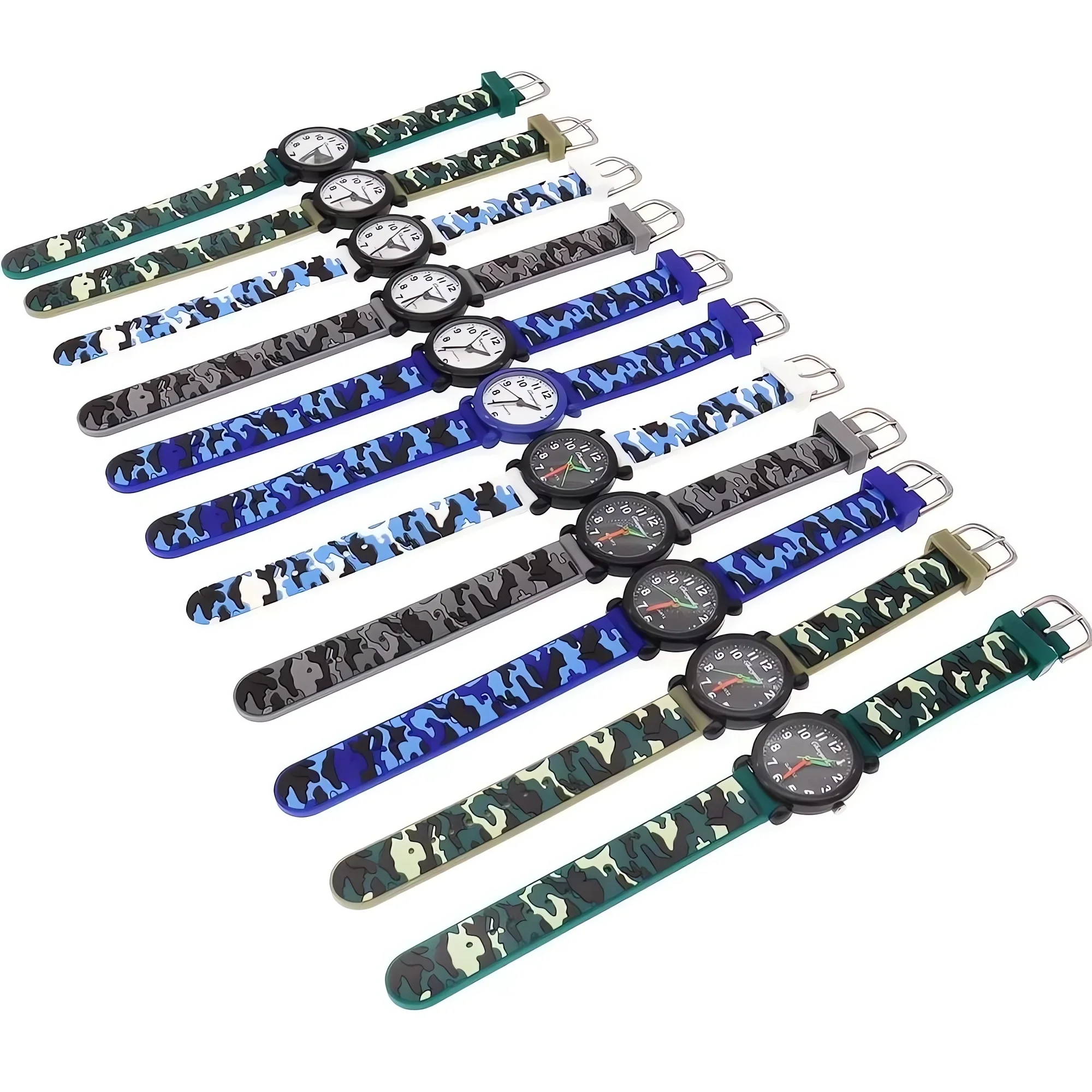 

Кварцевые часы с камуфляжным силиконовым ремешком для мальчиков и девочек, водонепроницаемые цифровые детские часы