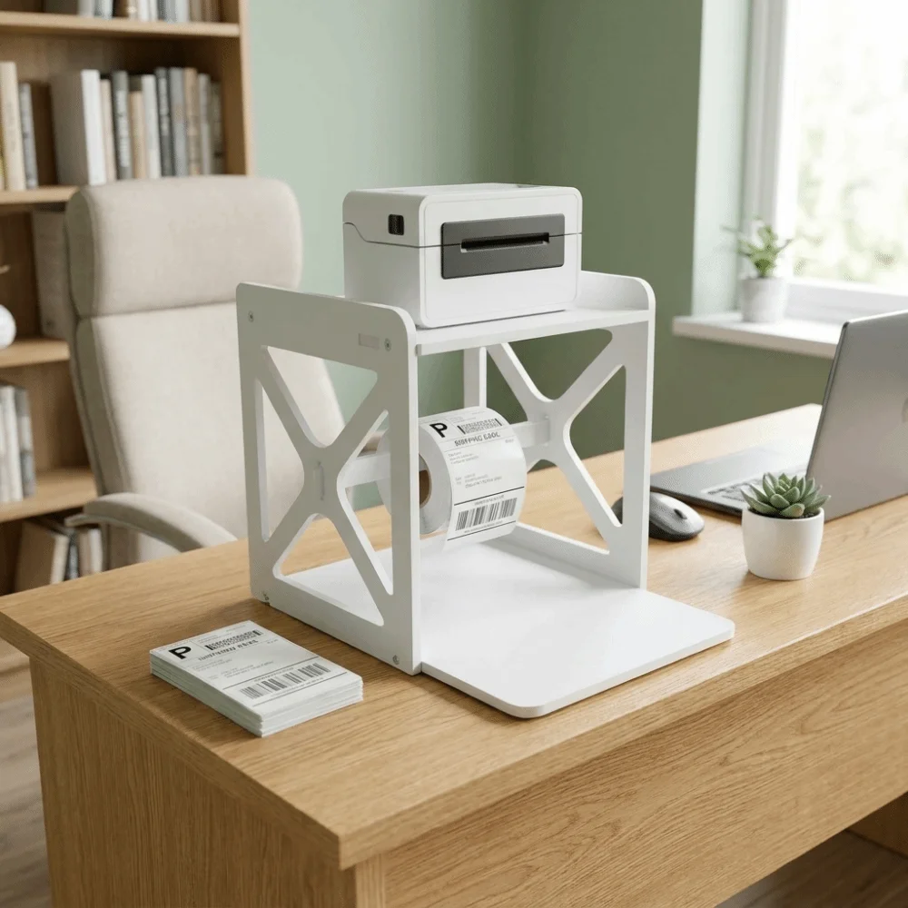 

Sturdy Solid Material Multi-layer Desk Storage Organizer Layered Partition Design Good Load-Bearing Label Printer Storage Rack