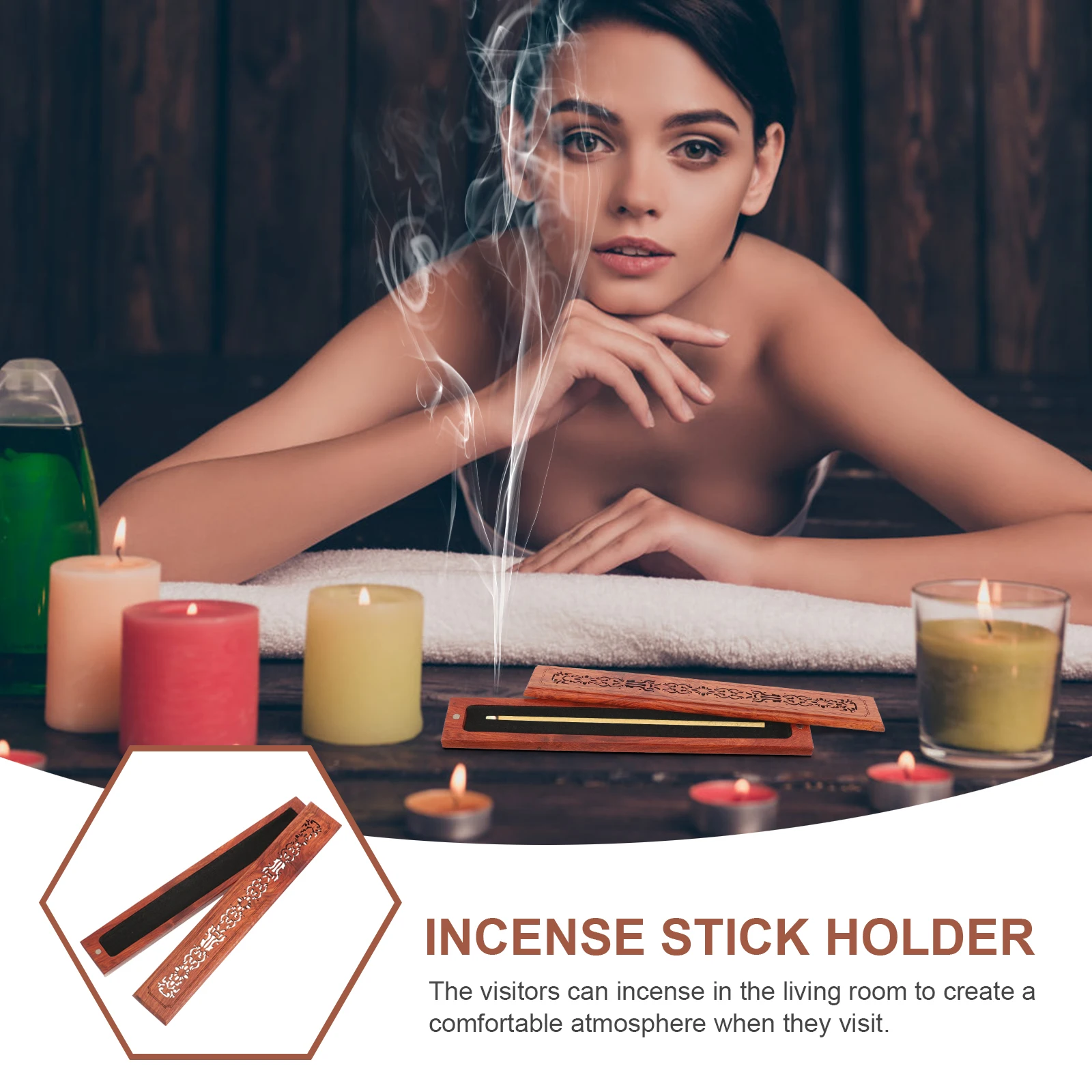 

Premium Wood Holder Rectangle Hollow Design Sandalwood Burner Desktop Home Decorative Censer Exquisite Incense