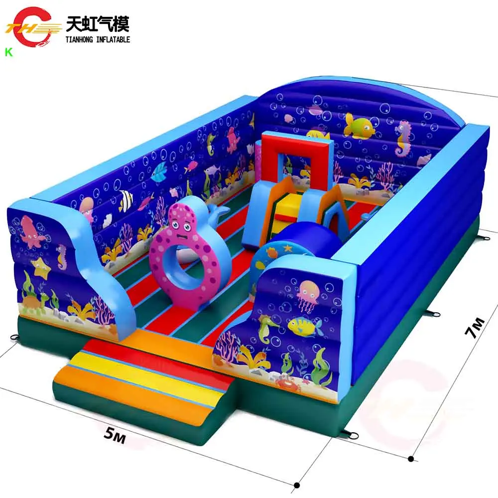 7x5m Sea World Theme Commercial Inflatable Bouncer Obstacle for Children Indoor Inflatable Bounce Castle Playground with Blower