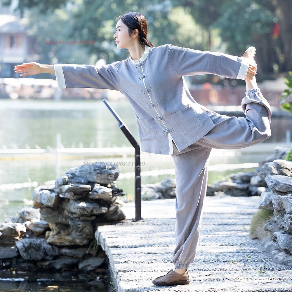 2024 chinese martial art uniform kungfu suit tai chi clothing traditional cotton linen taiji outdoor training morning sports set