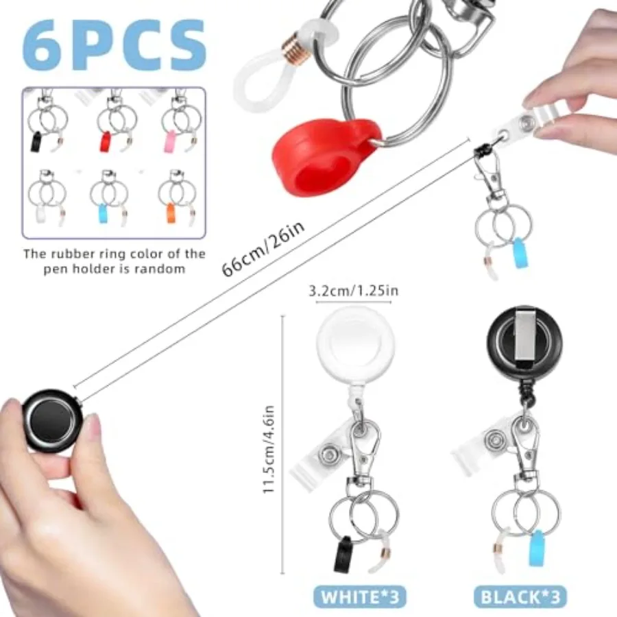 6 Pcs Retractable Pen Holders, Retractable Badge Reel, Pen Clips Pen Holders for Lanyard, Nurse ID Badge Holder Retractable Cli